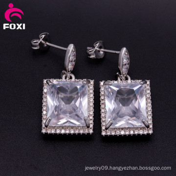 Square Shaped Gemstone Cubic Zirconia Single Stone Earring Designs